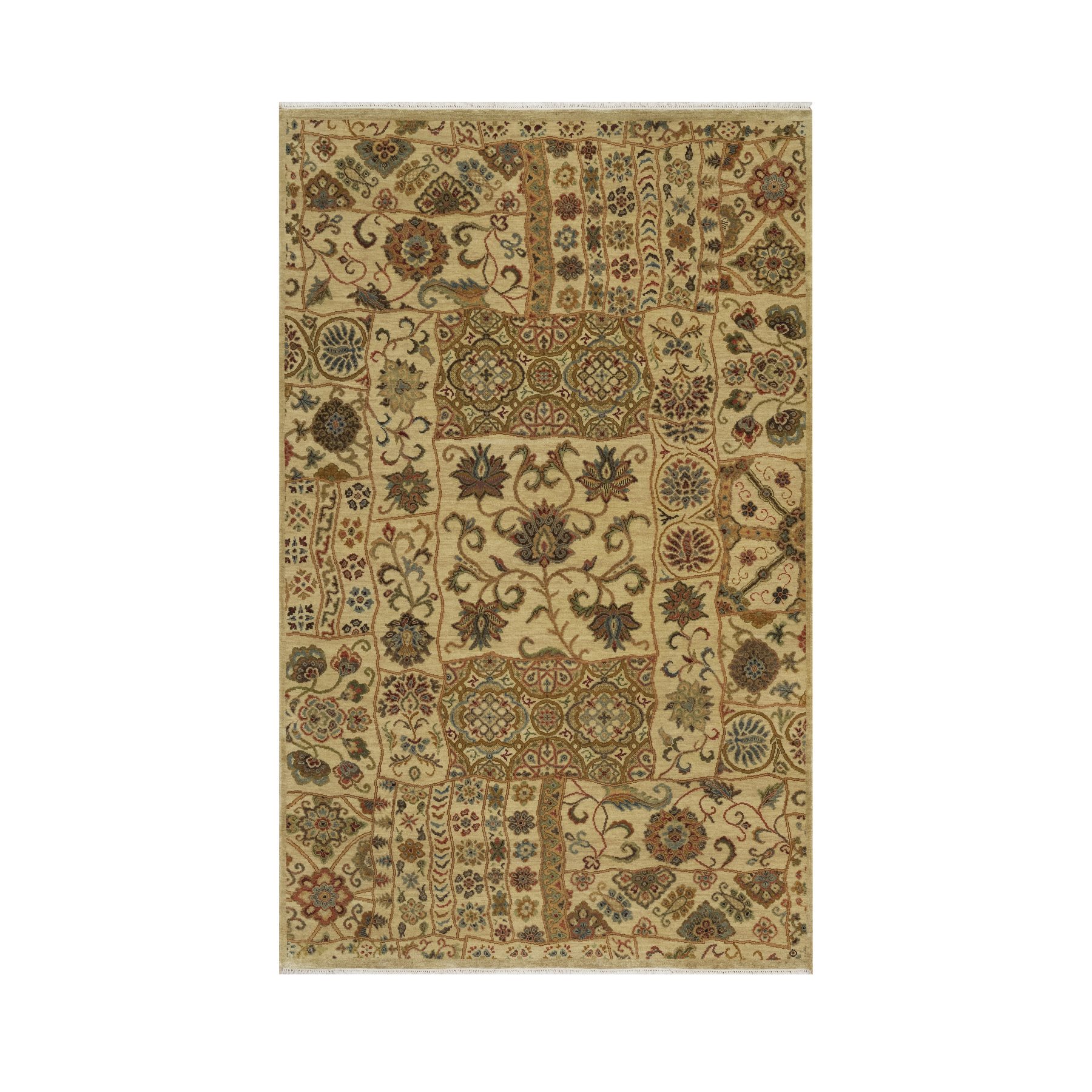 Ecru Brown, Pure 100% Himalayan Wool, Floral and Botanical Design, Natural Dyes, Hand Knotted, Oriental Rug